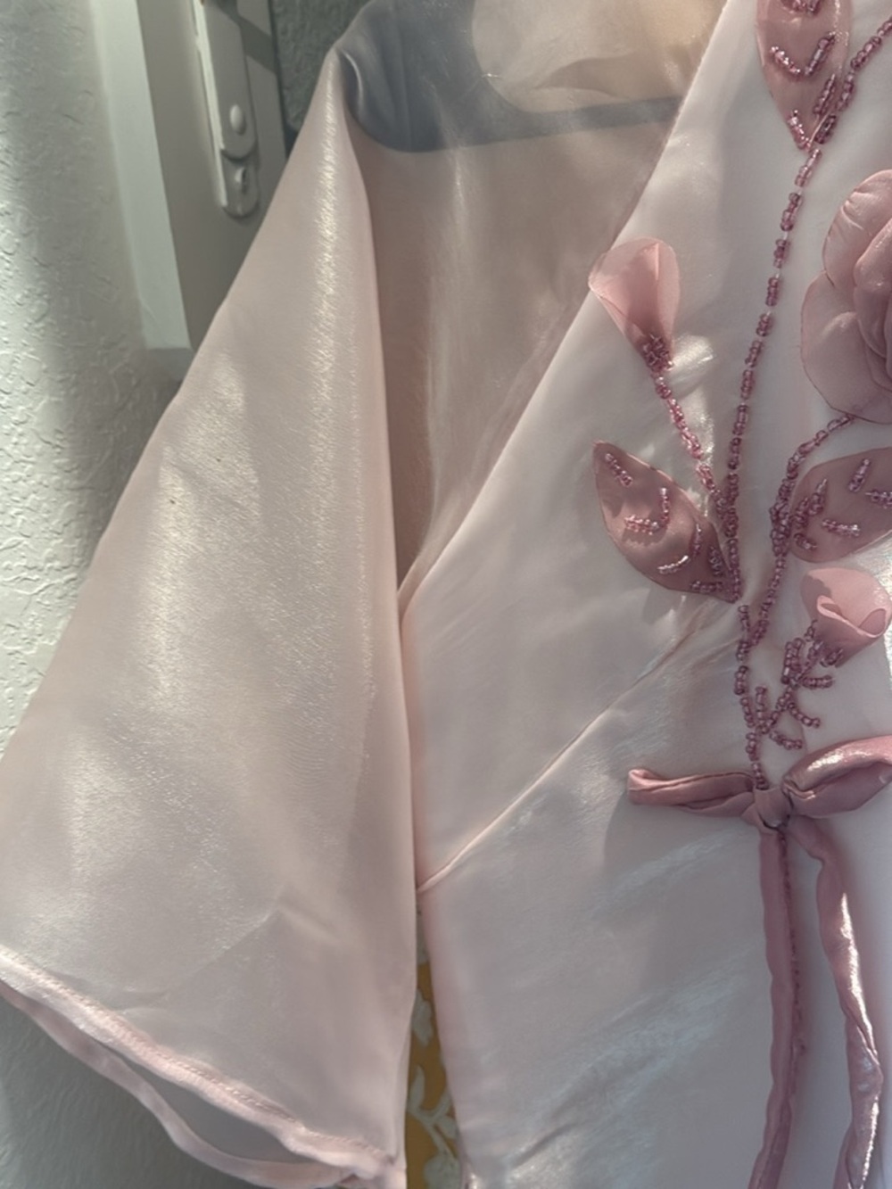 Pink Sheer Organza Floral Embroidered Dress Top